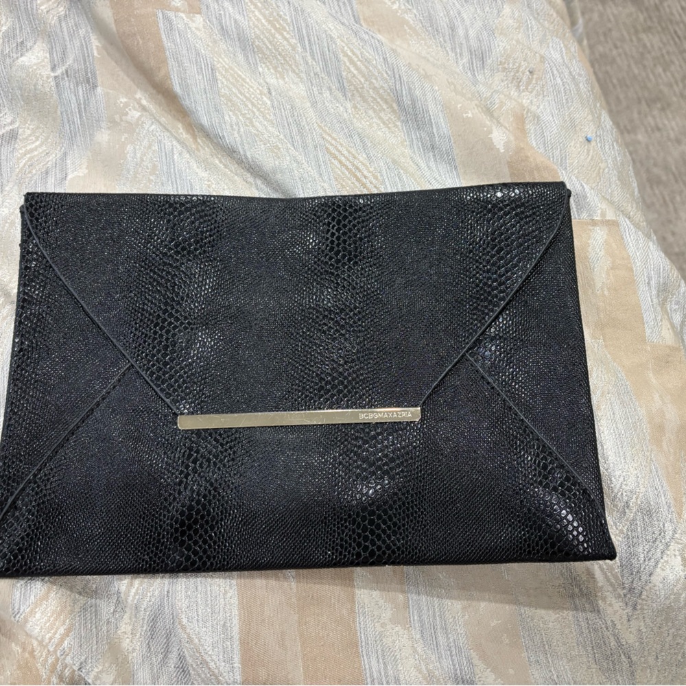 BCBG Black Snakeskin Embossed Envelope Clutch